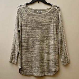 Miracle Brand Women’s Sweater. Tan & Gray w/ Beautiful White Lace. Size M/L